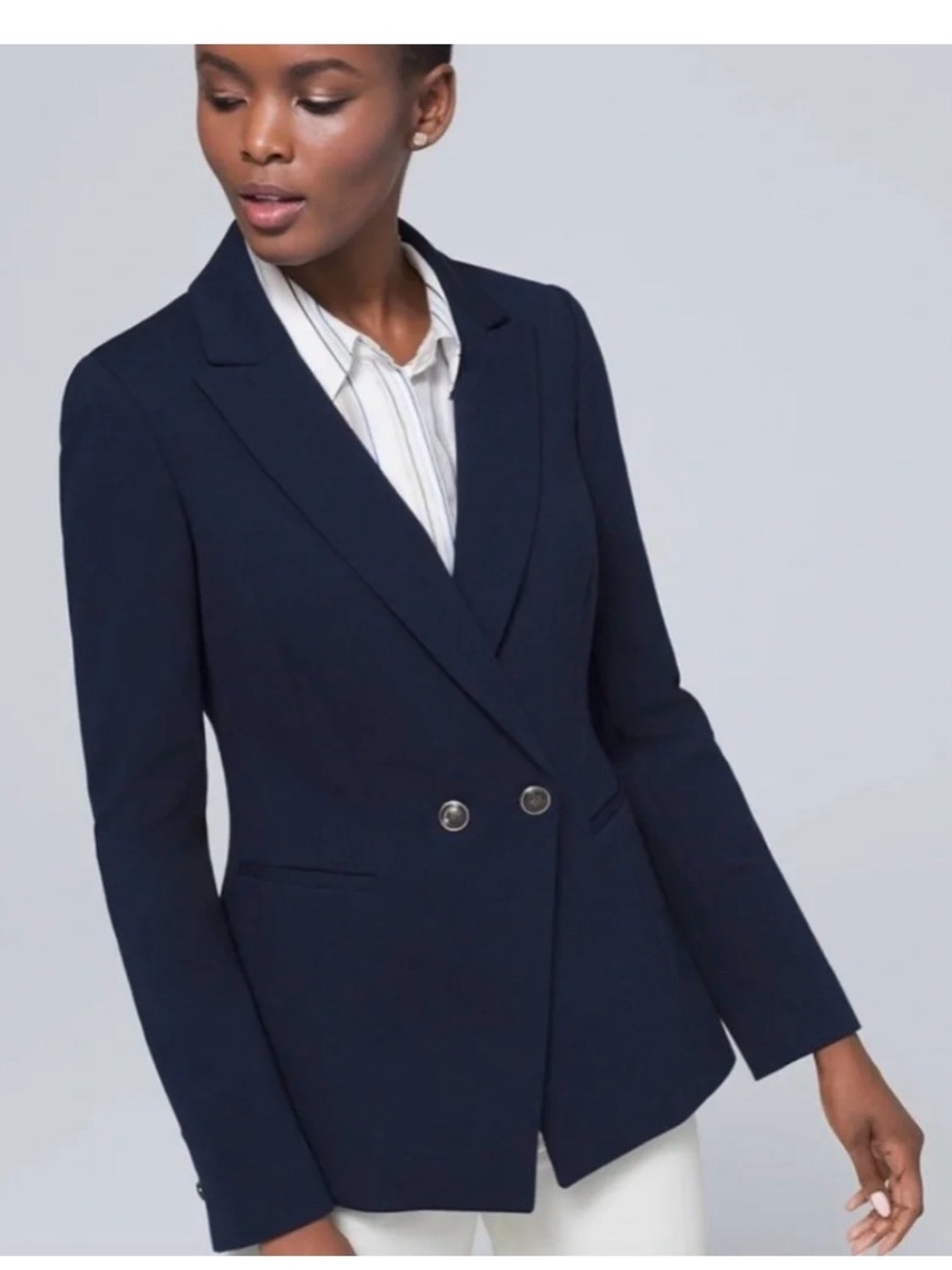 White House Black Market Navy Double-Breasted Blazer